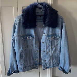 English Factory Jean Jacket with Faux Fur Collar